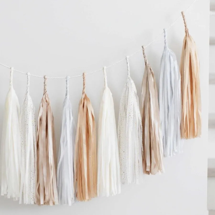 Neutral, champagne and bit of gold tassel garland - various lengths