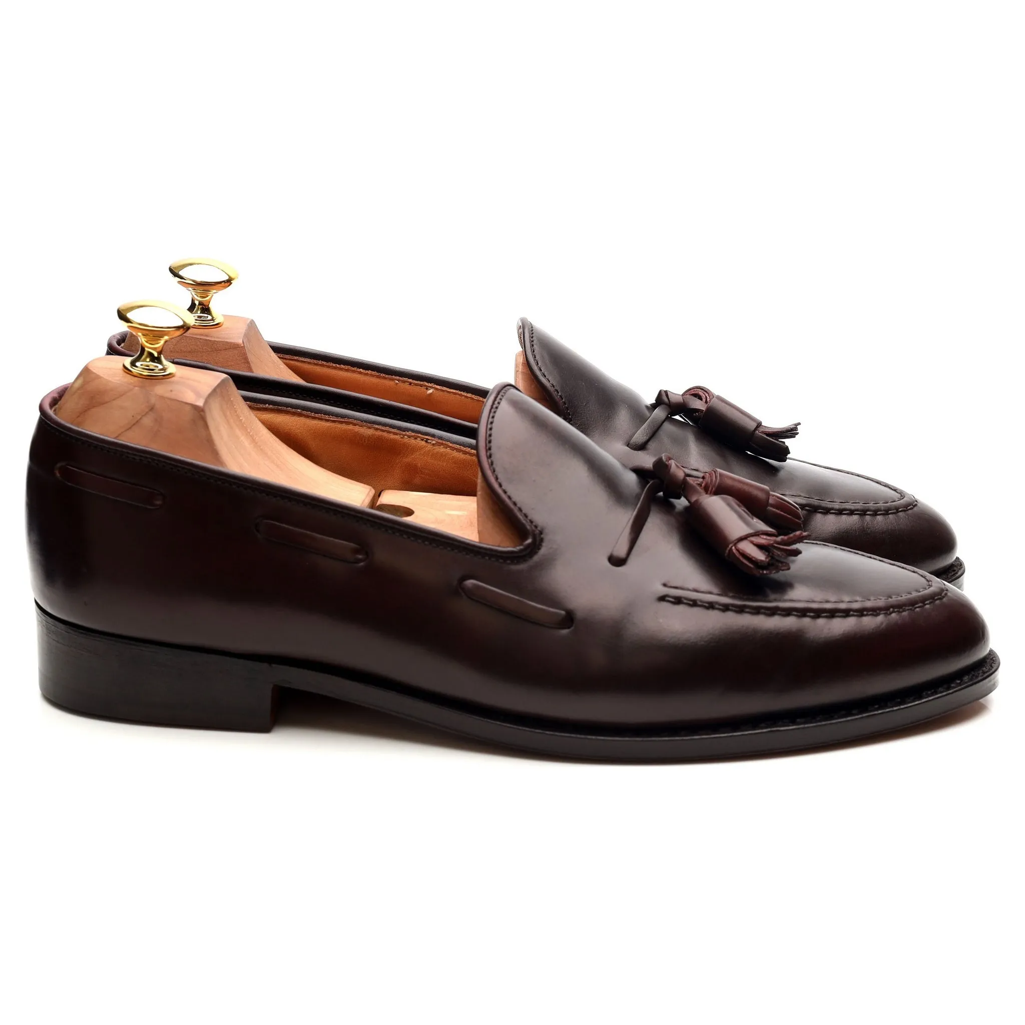 New & Lingwood Burgundy Cordovan Leather Tassel Loafers UK 9.5 E