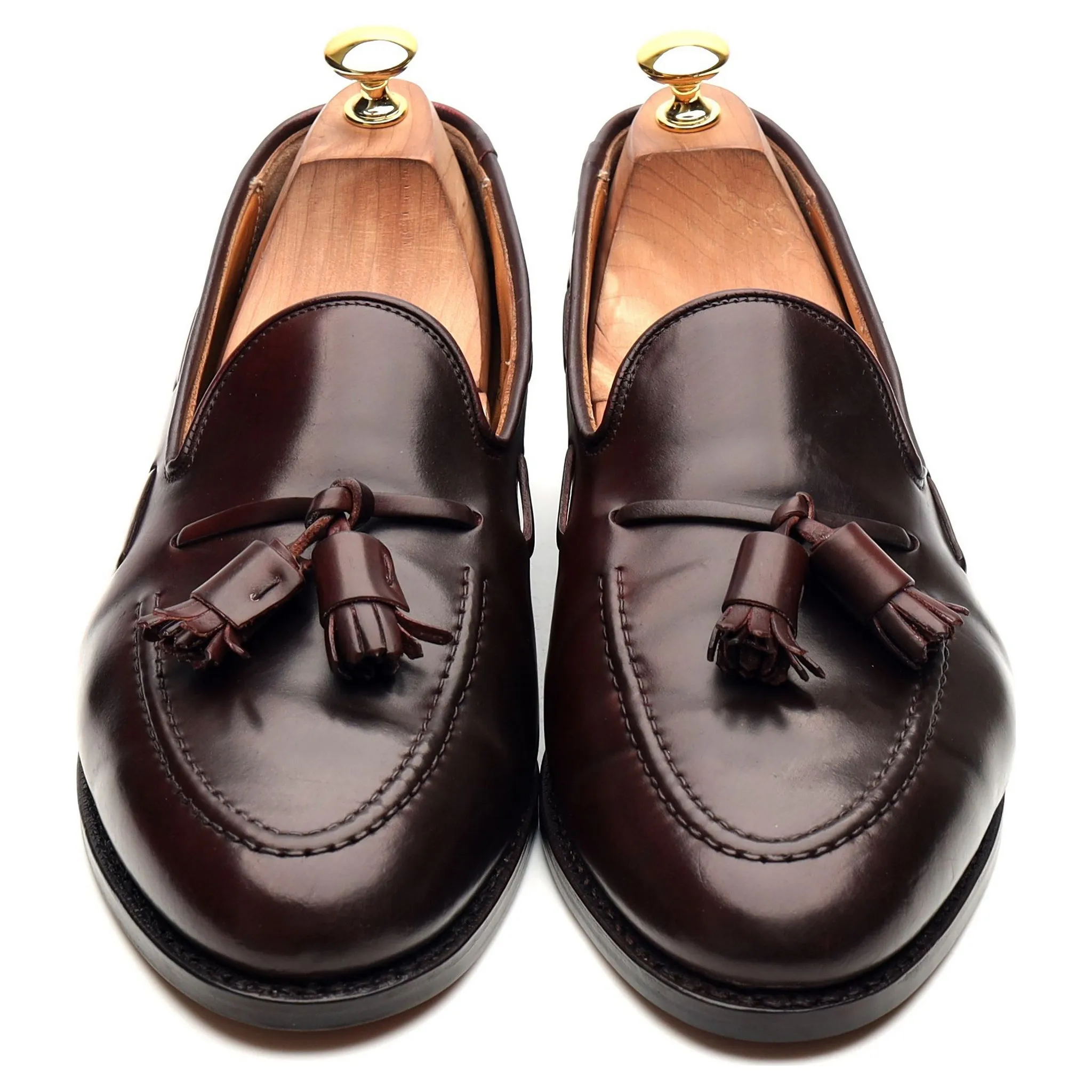 New & Lingwood Burgundy Cordovan Leather Tassel Loafers UK 9.5 E