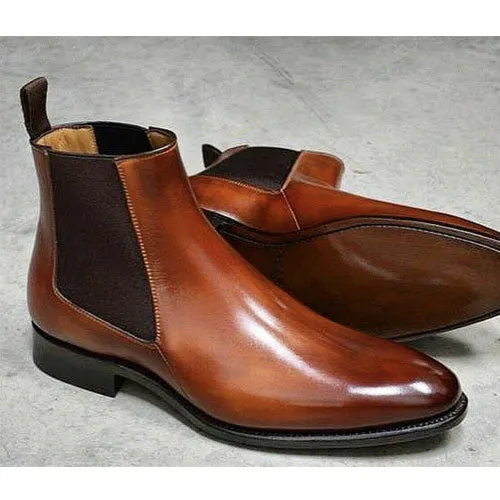 New Handmade Chelsea Tan Shaded Pure Leather Ankle Boots for Men's