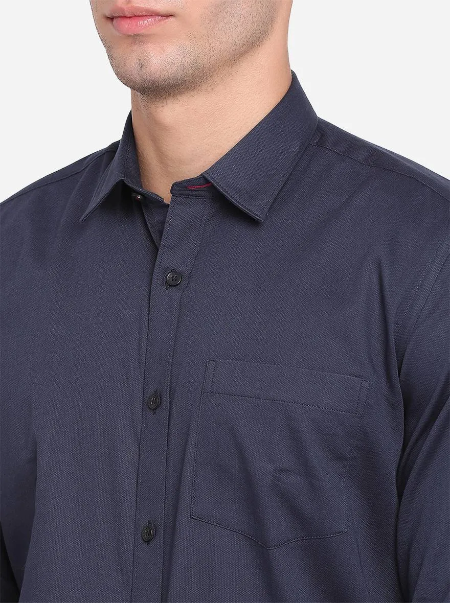 Night Blue Solid Slim Fit Casual Shirt | Greenfibre