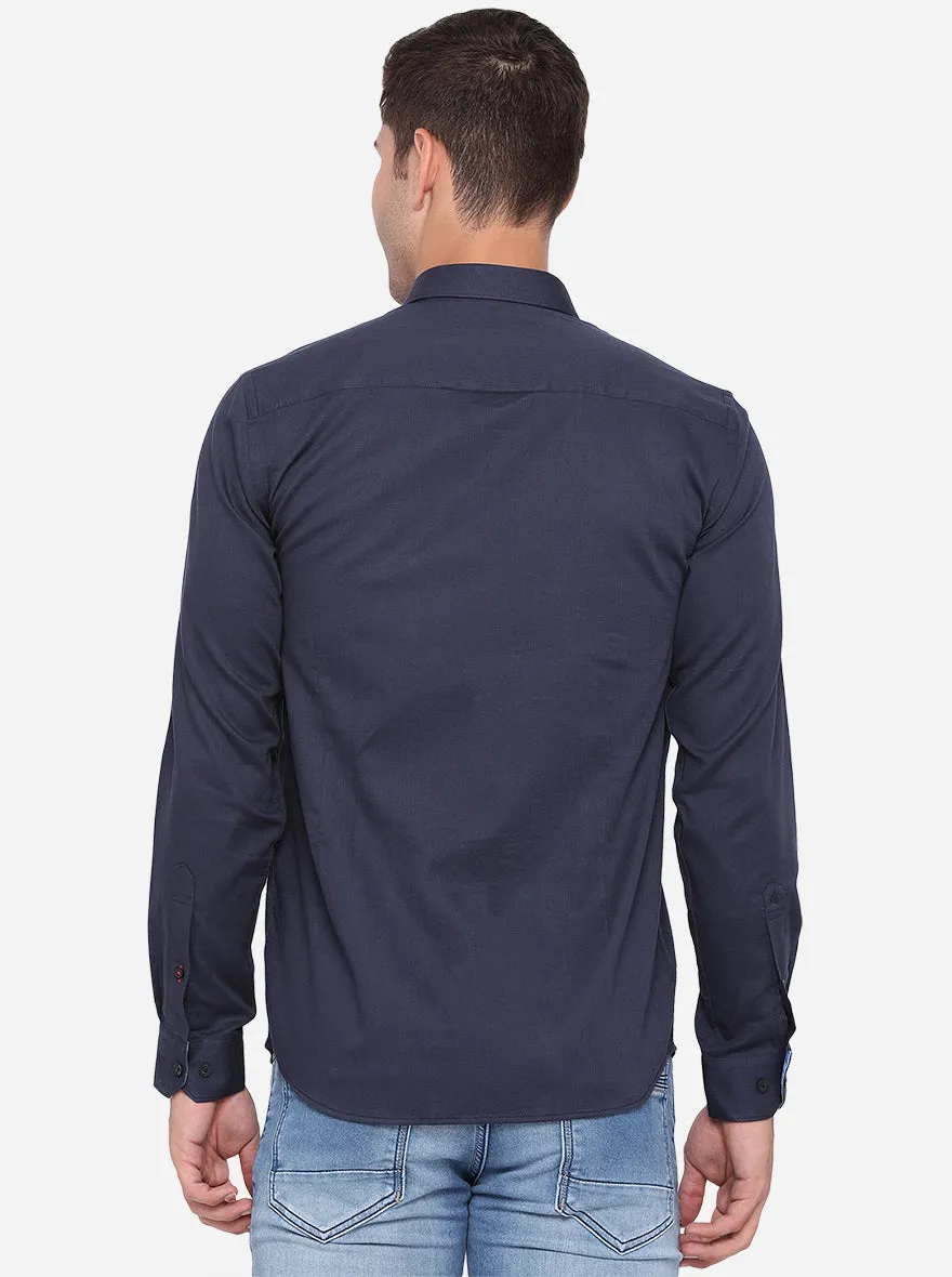 Night Blue Solid Slim Fit Casual Shirt | Greenfibre