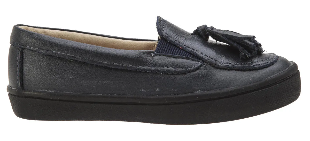 Old Soles Boy's and Girl's 6014 Tassled Navy Leather Slip On Tassel Loafer Sneakers