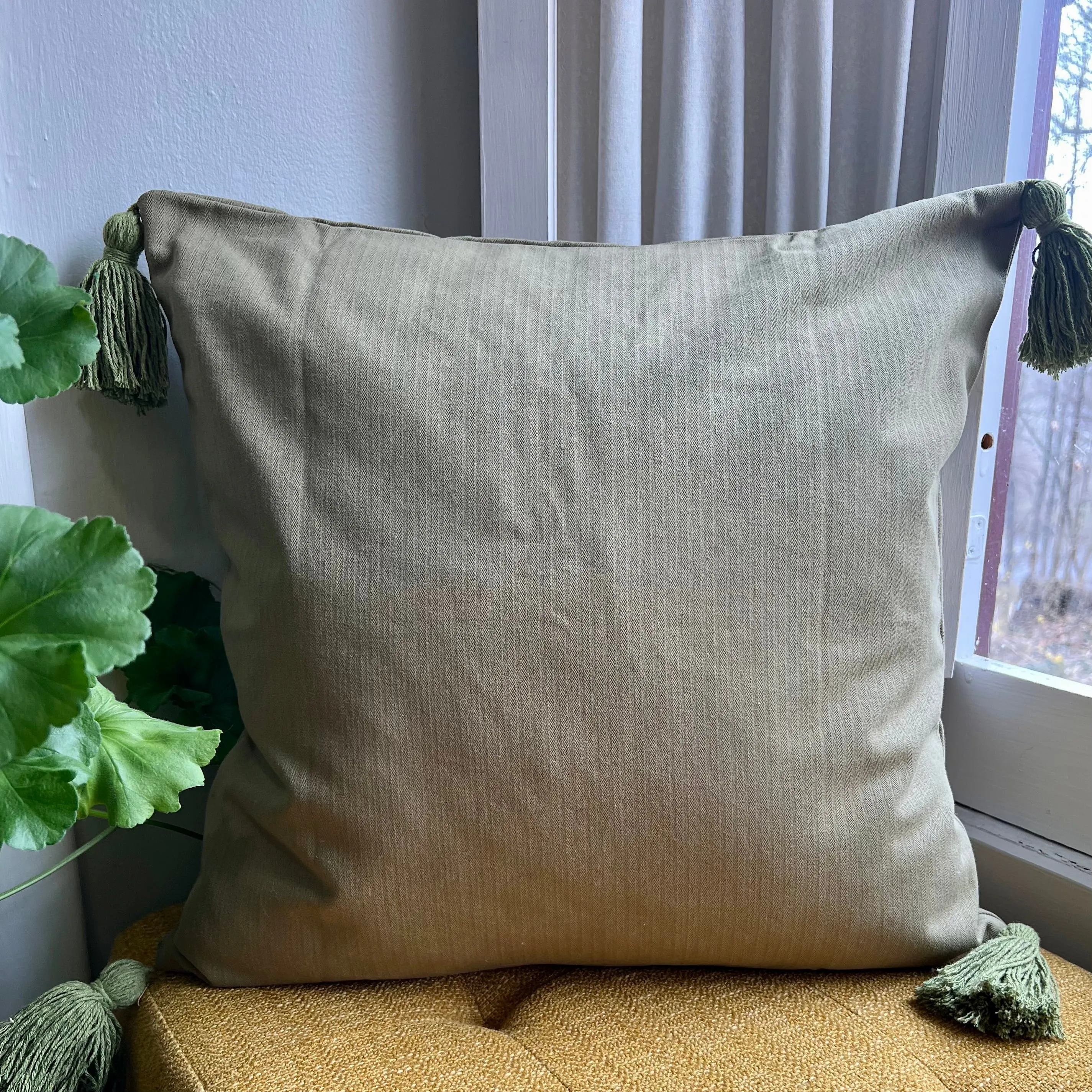 Olive Green Pearl Rainbow Tassel Pillow Cover