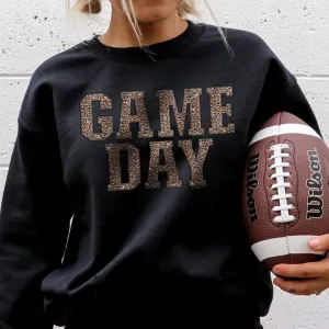 Online Exclusive | Leopard Print Gameday Graphic Sweatshirt in Black