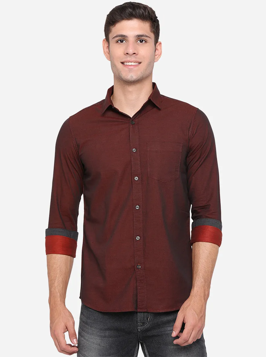 Oxblood Red Solid Slim Fit Semi Casual Shirt | JadeBlue