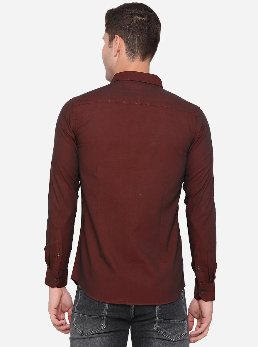 Oxblood Red Solid Slim Fit Semi Casual Shirt | JadeBlue