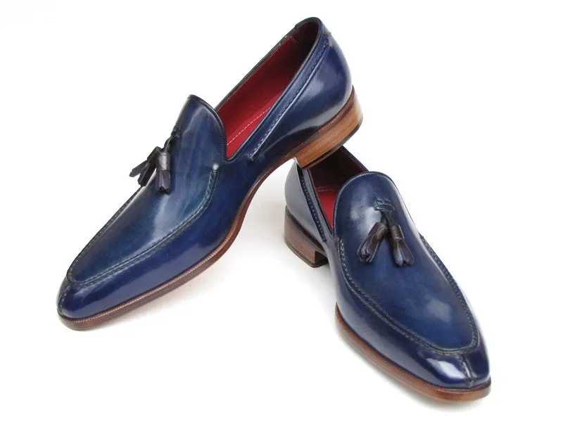 Paul Parkman Blue Hand Painted Leather Tassel Loafer