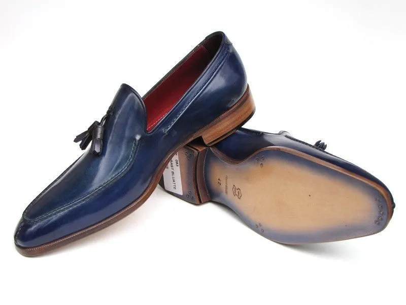 Paul Parkman Blue Hand Painted Leather Tassel Loafer