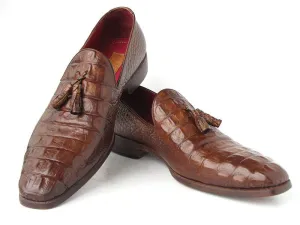 Paul Parkman Brown Crocodile Embossed Tassel Loafer