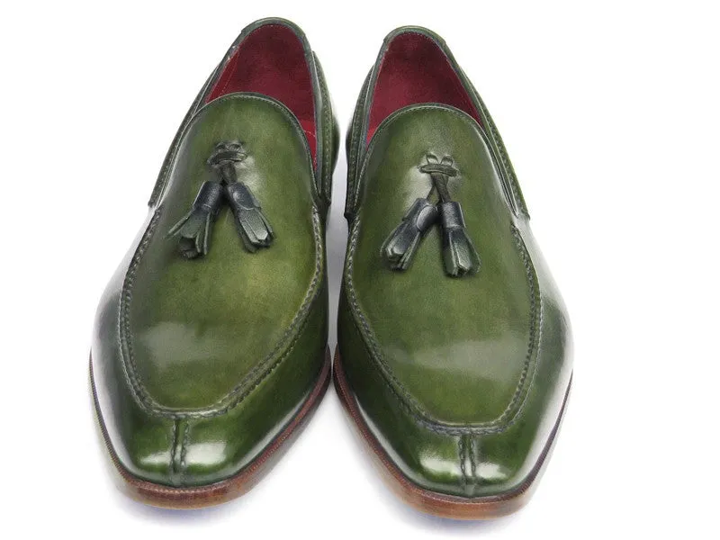 Paul Parkman Green Hand Painted Leather Loafer With Tassel