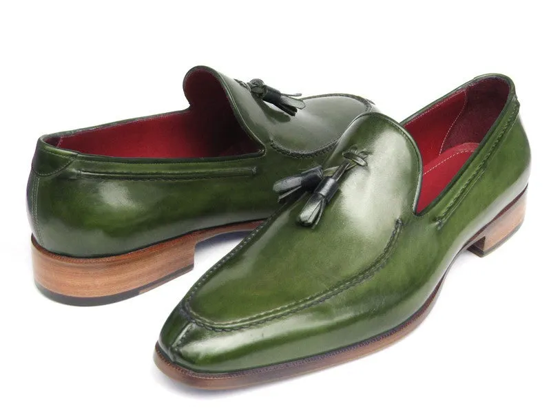 Paul Parkman Green Hand Painted Leather Loafer With Tassel