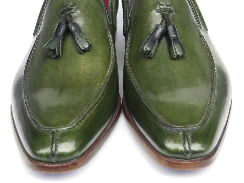 Paul Parkman Green Hand Painted Leather Loafer With Tassel