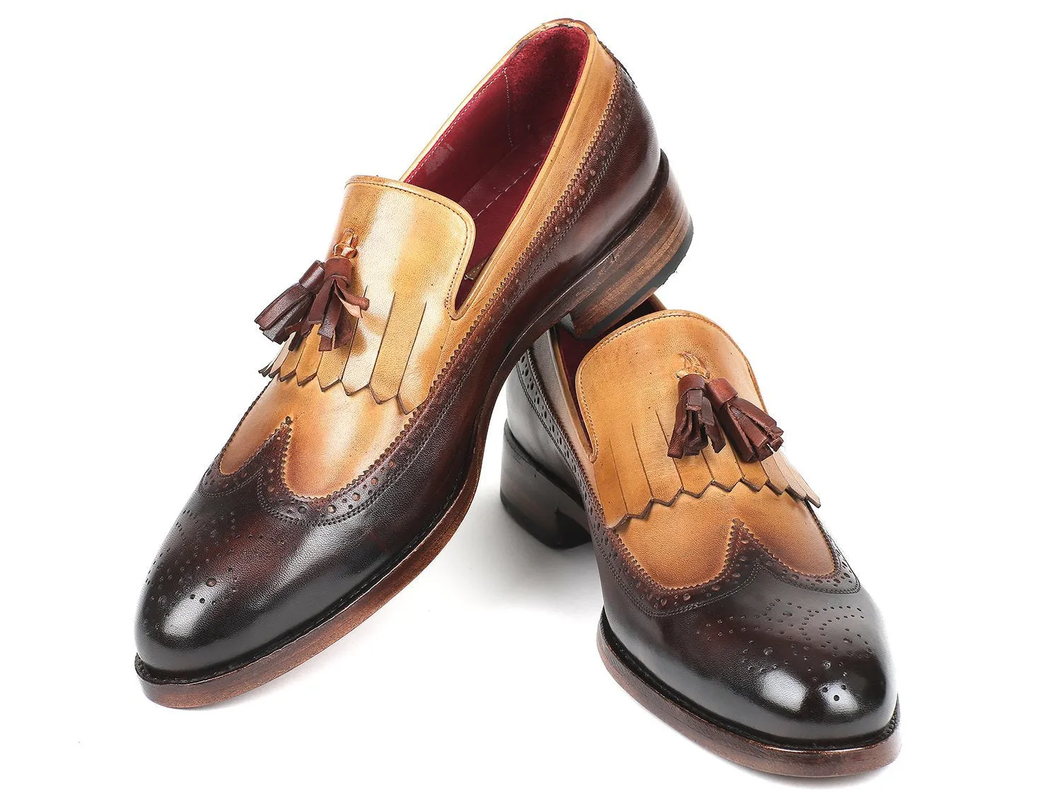 Paul Parkman Kiltie Tassel Loafer Beige & Brown (ID#KT57BJ)