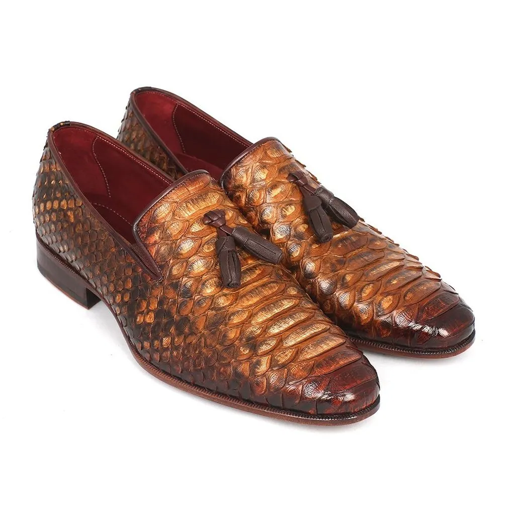 Paul Parkman Men's Genuine Python Tassel Loafers Camel (ID#26CML75)