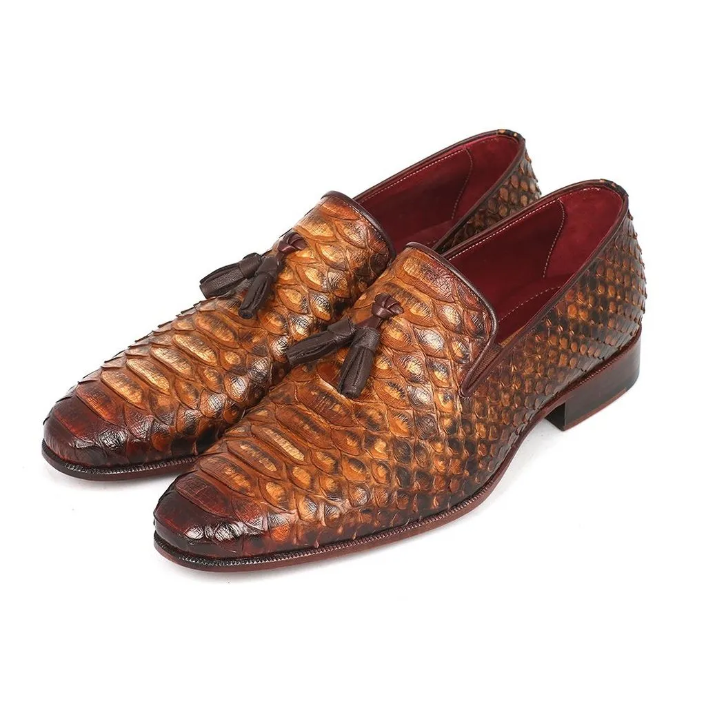 Paul Parkman Men's Genuine Python Tassel Loafers Camel (ID#26CML75)