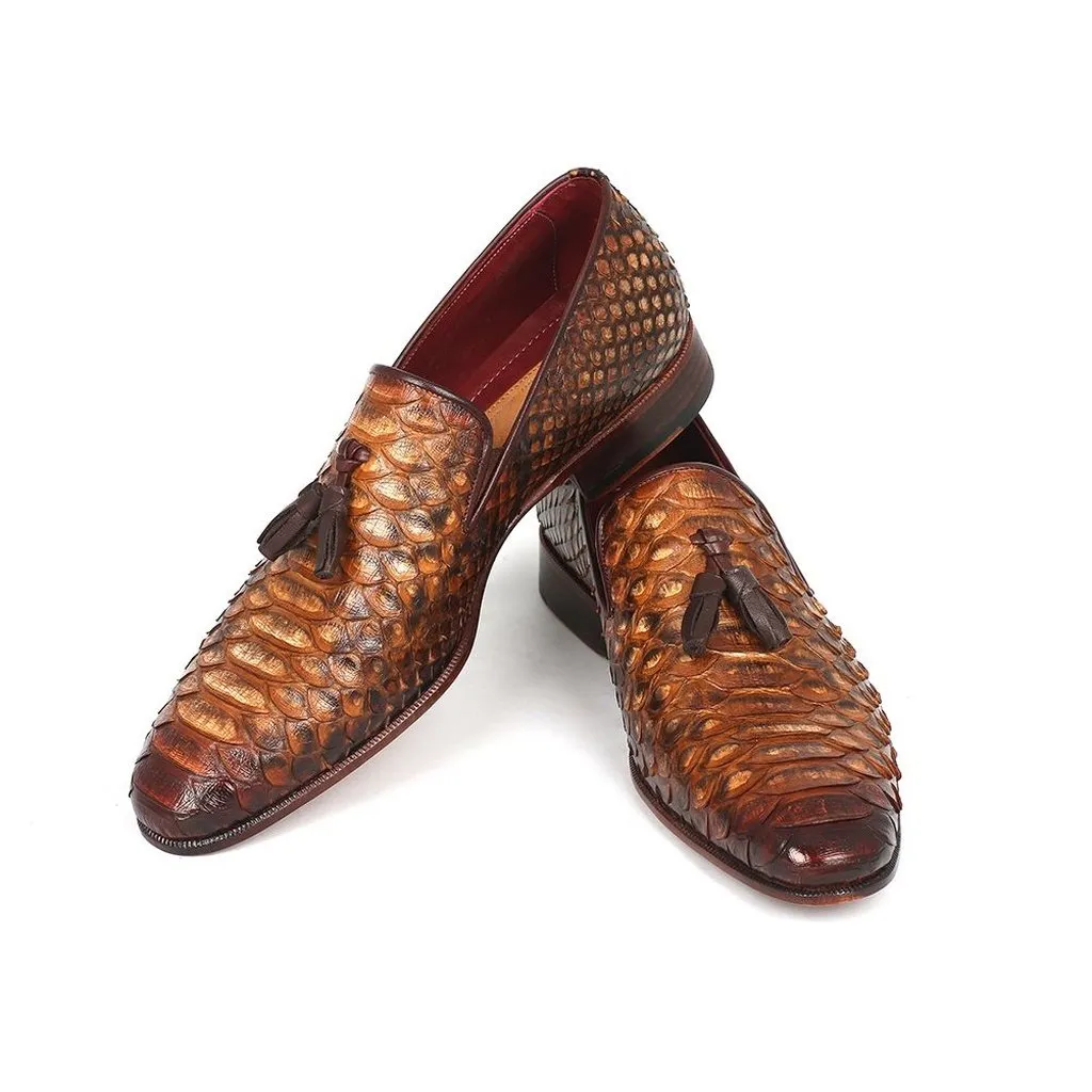 Paul Parkman Men's Genuine Python Tassel Loafers Camel (ID#26CML75)