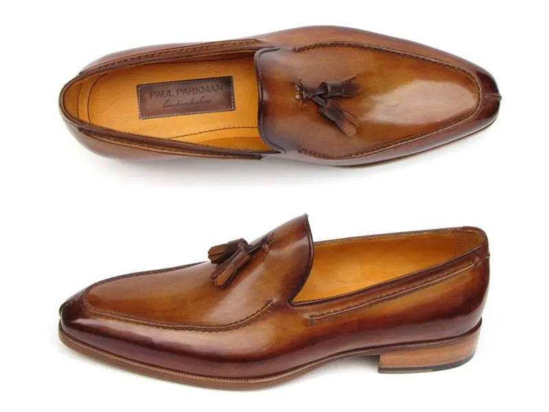 Paul Parkman Men's Tassel Loafer Camel & Brown Hand-Painted (ID#083-CML)