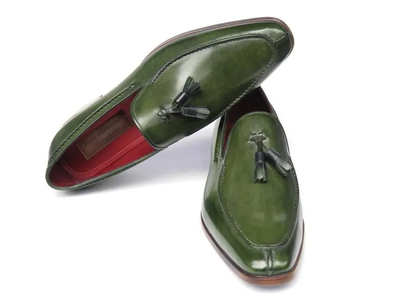 Paul Parkman Men's Tassel Loafer Green Hand Painted Leather (ID#083-GREEN)