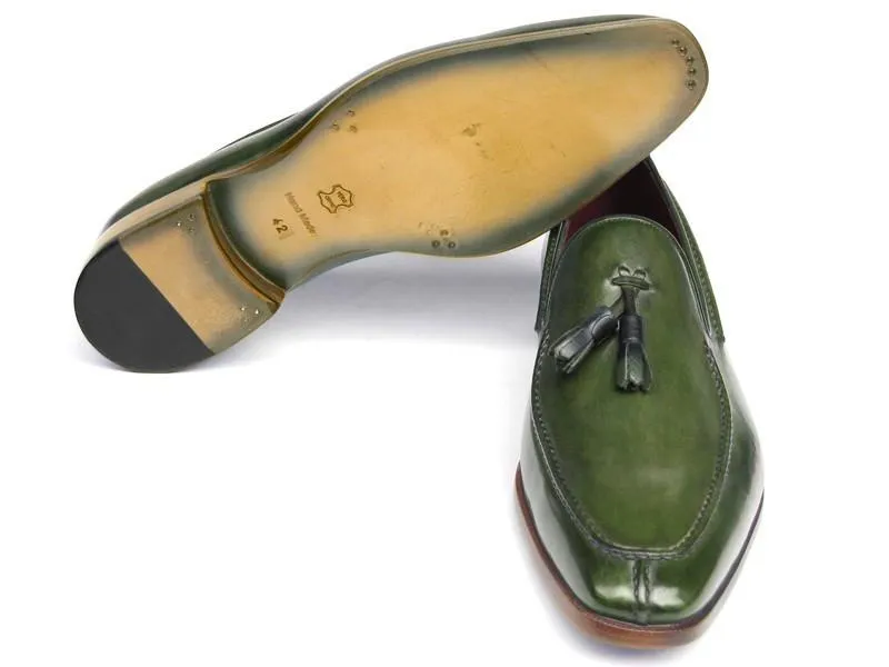 Paul Parkman Men's Tassel Loafer Green Hand Painted Leather (ID#083-GREEN)