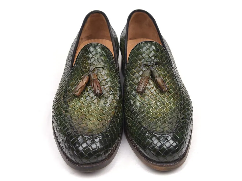 Paul Parkman Woven Leather Tassel Loafers Green  (ID#WVN44-GRN)