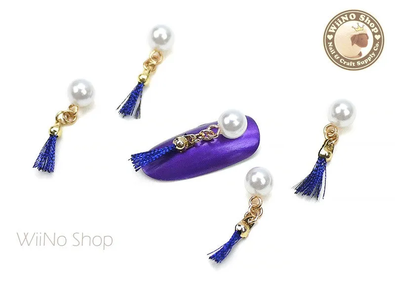 Pearl Royal Blue Tassel Nail Art Charm - 2 pcs