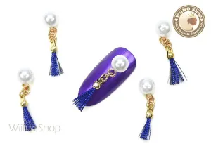 Pearl Royal Blue Tassel Nail Art Charm - 2 pcs