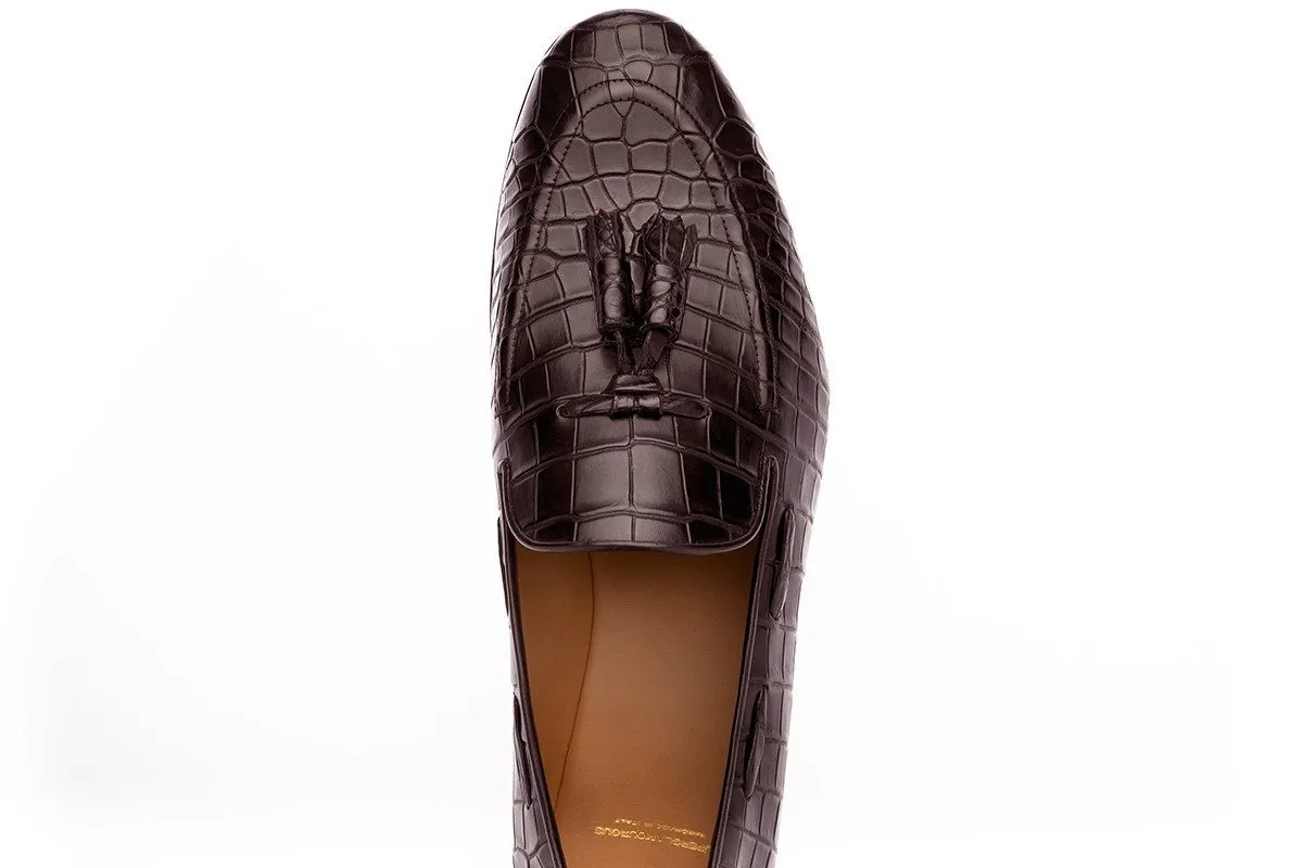 PHILIPPE CROCODILE COCOA LOAFERS