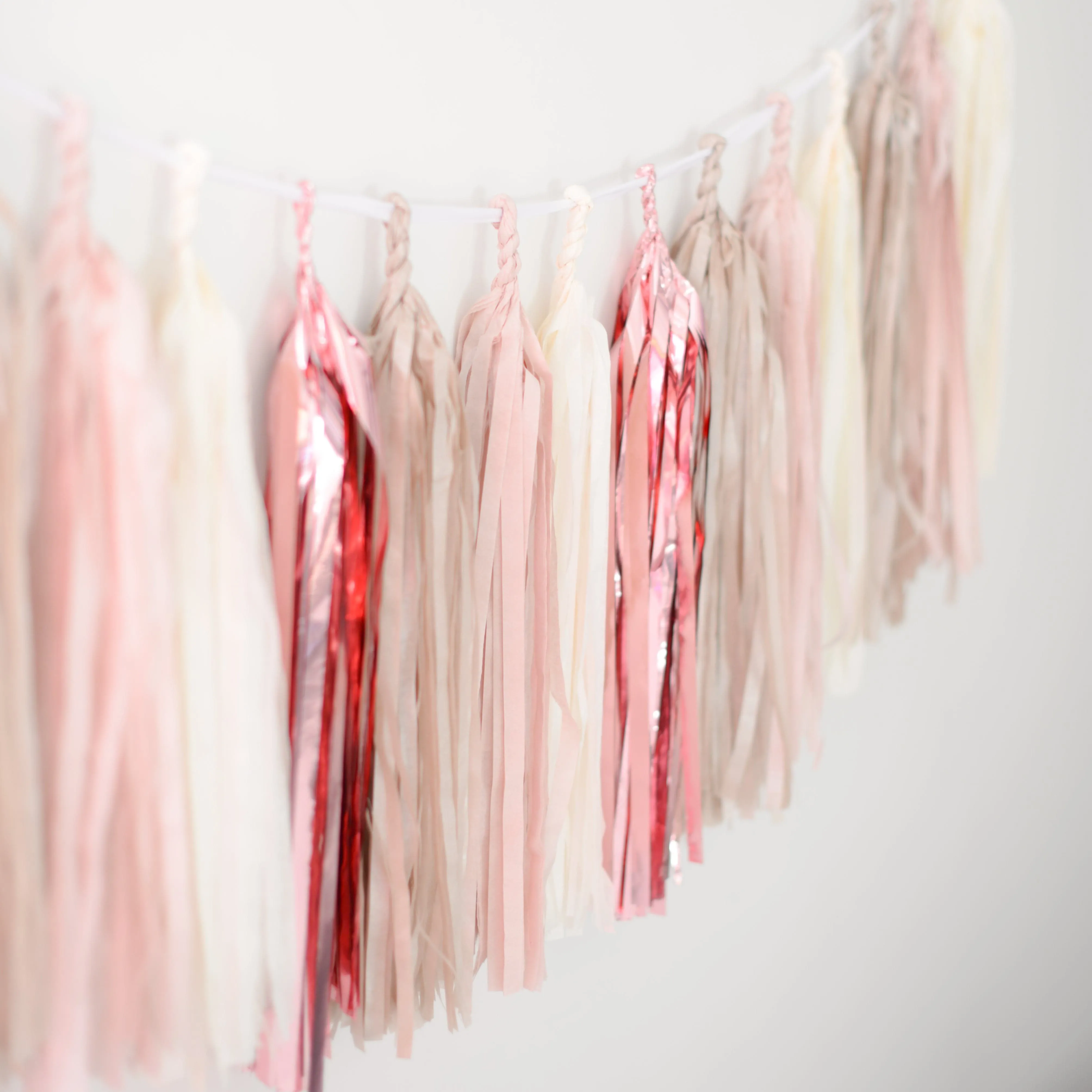 Pink and champagne Tissue paper tassel garland