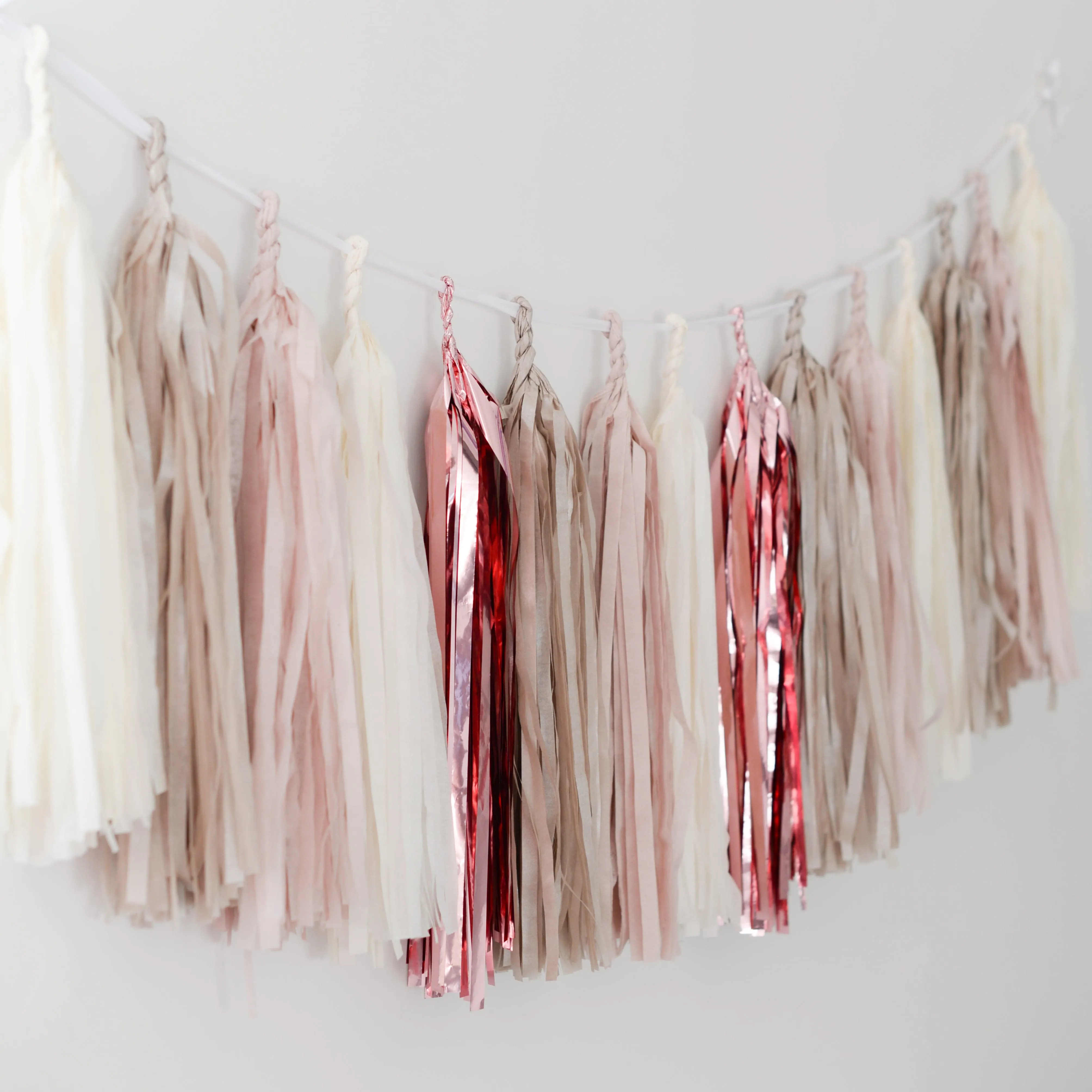 Pink and champagne Tissue paper tassel garland