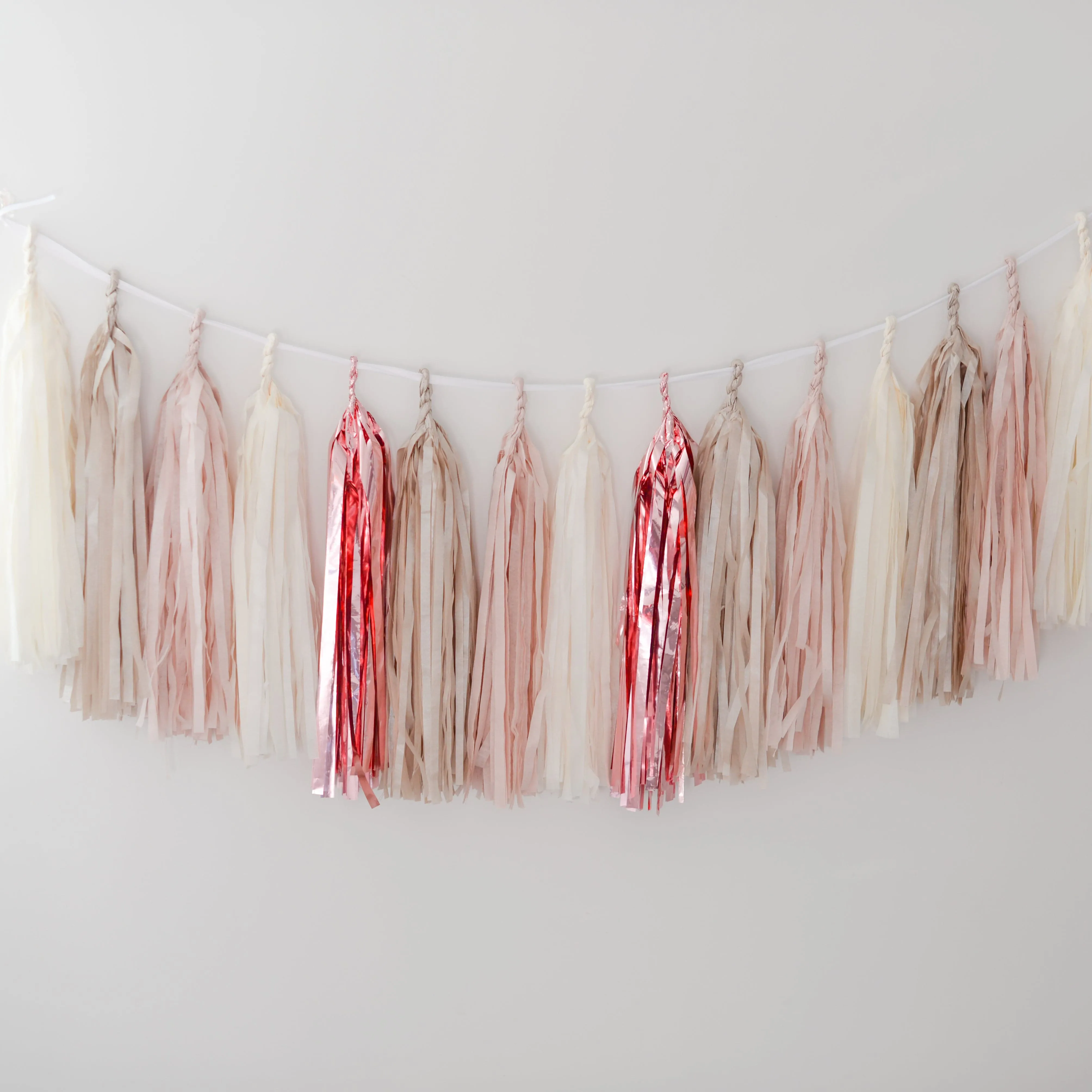 Pink and champagne Tissue paper tassel garland