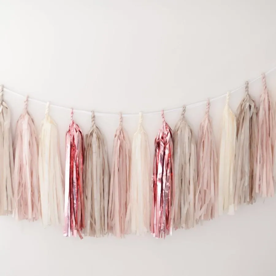 Pink and champagne Tissue paper tassel garland