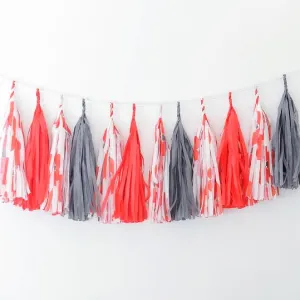 Poppy flower and grey paper Tassel Garland - various lengths