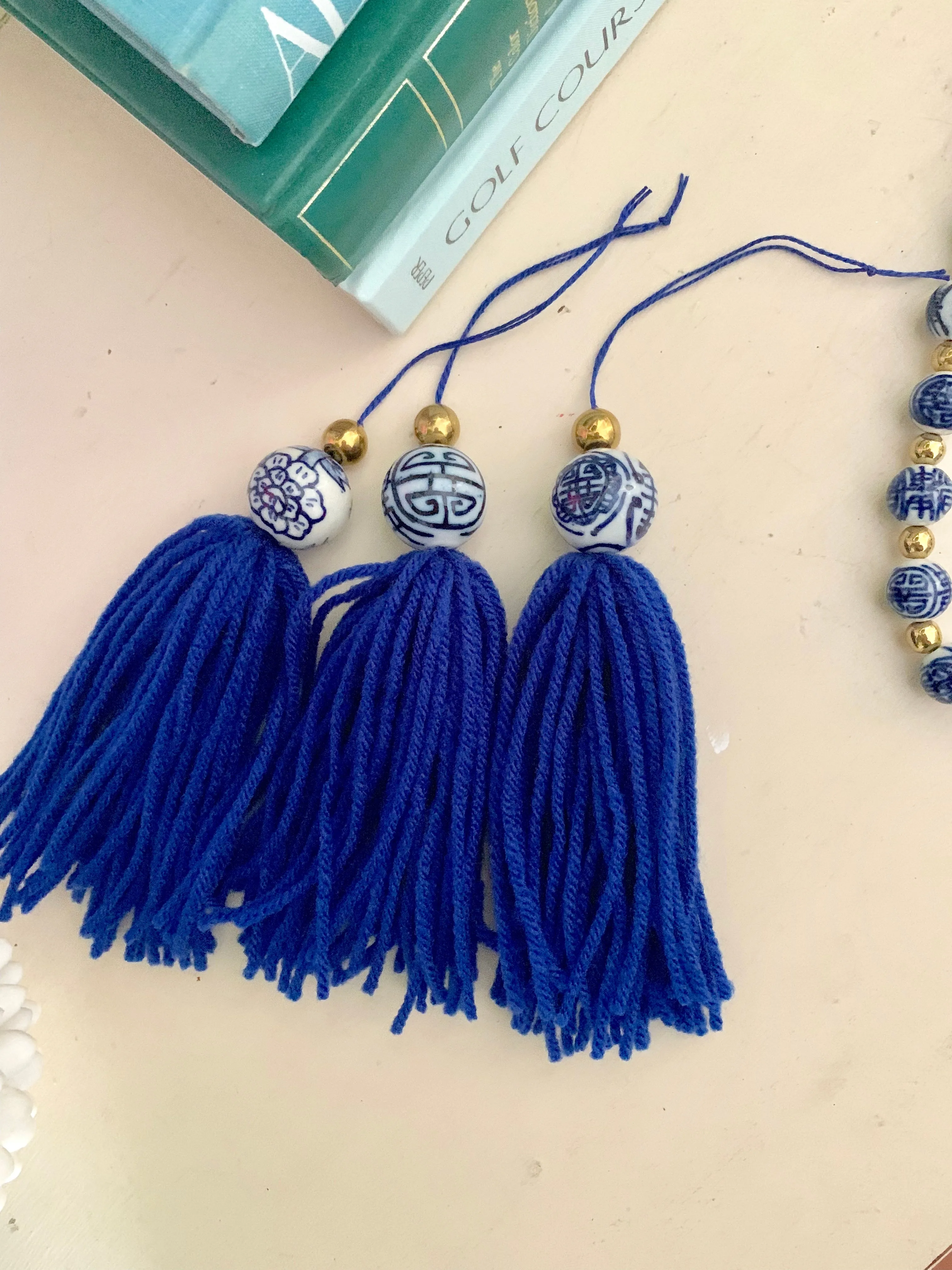 Porcelain Blue and White Chinoiserie Tassels