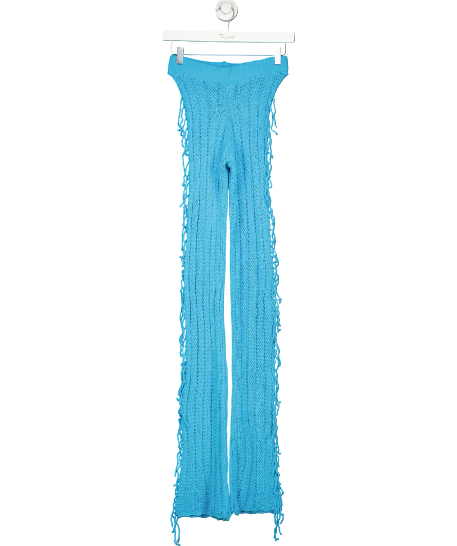 PrettyLittleThing Blue Tassel Crochet Wide Leg Trousers UK XS