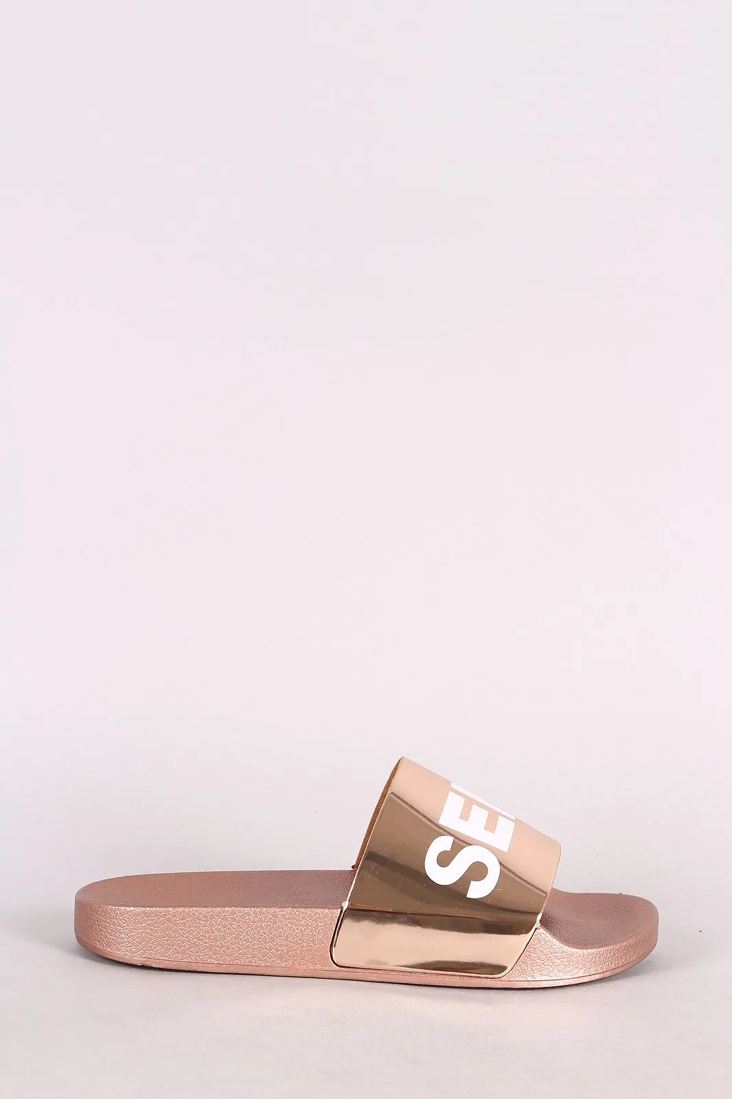 Qupid Send Nudes Metallic Slide Sandal