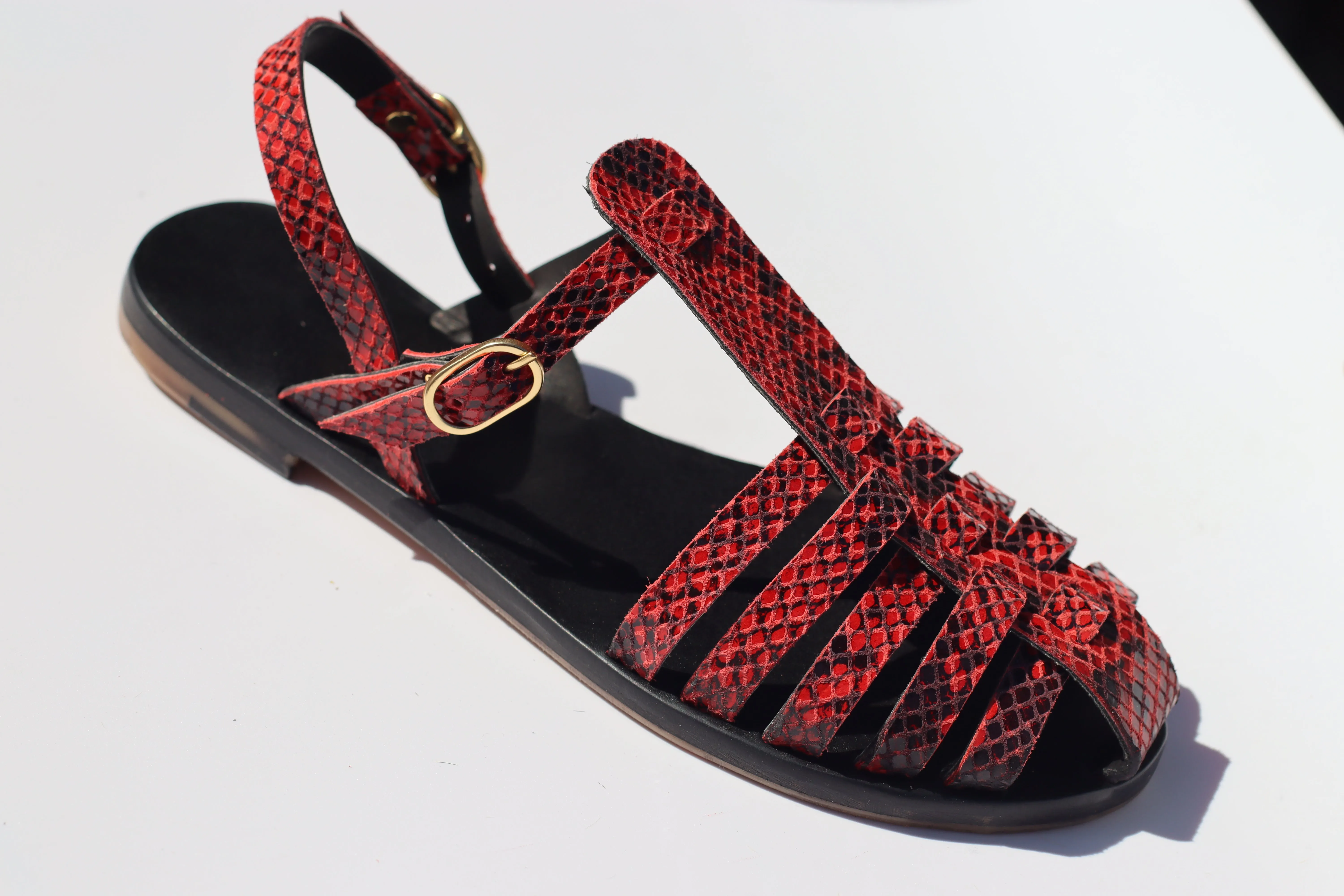 Red Snake - Black Sole - Fisherman Sandals