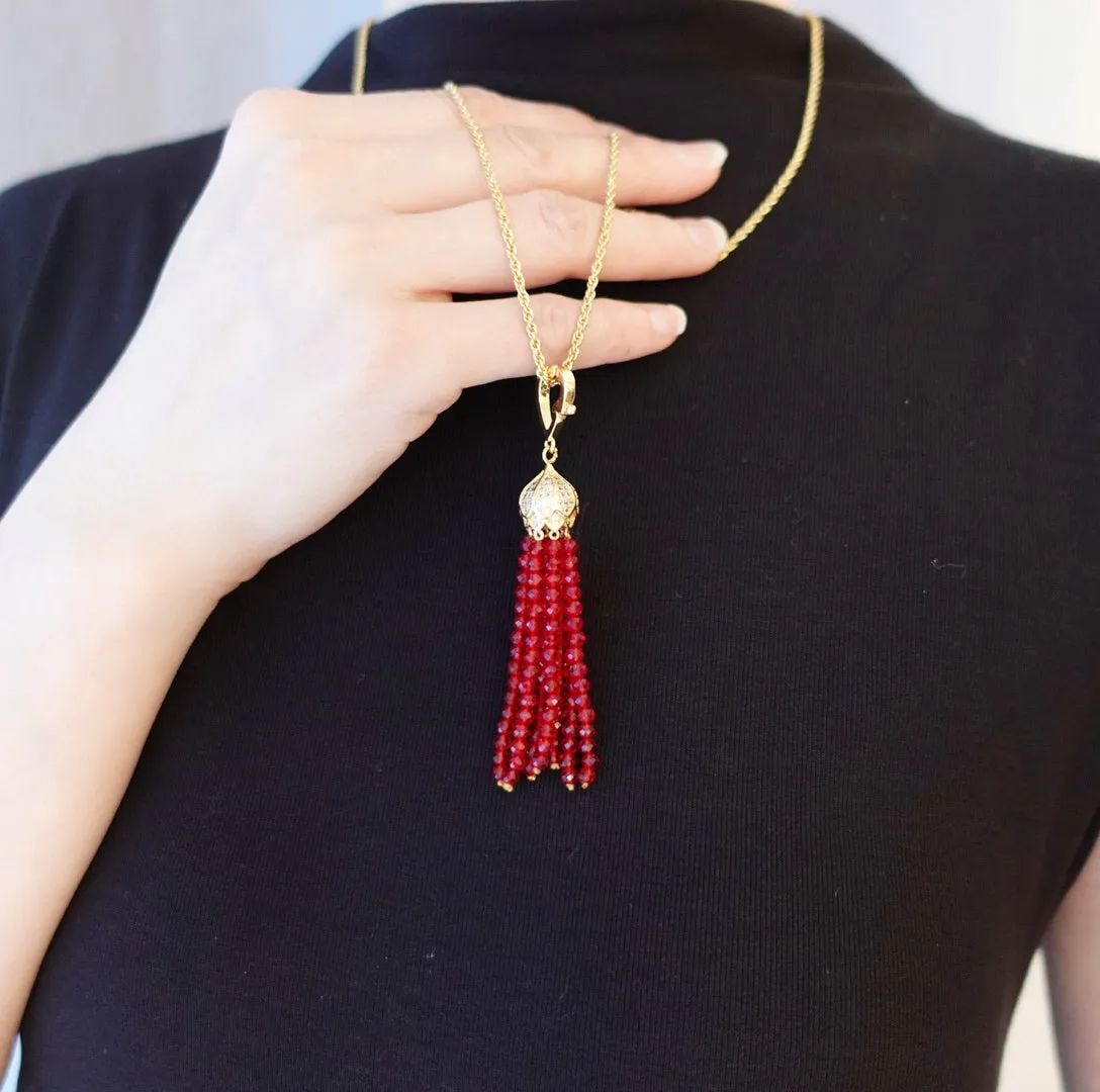 Red Zirconia Tassel Necklace