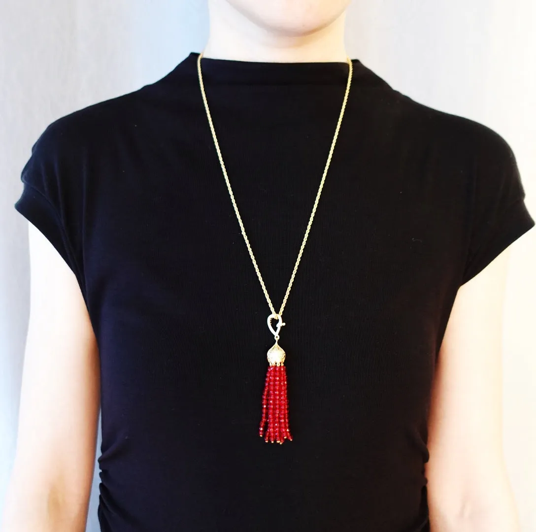 Red Zirconia Tassel Necklace