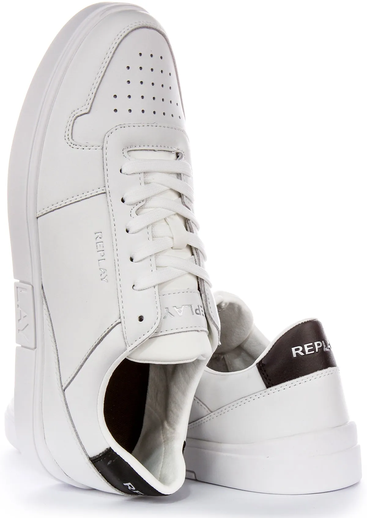 Replay Polys Court 3 Trainer In White Black For Men