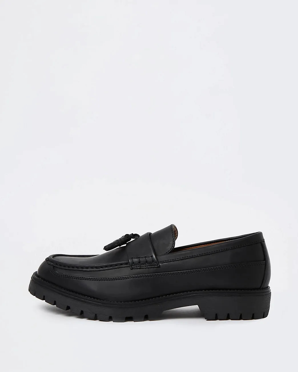 River Island Black Stitch Detail Tassel Mens Loafers