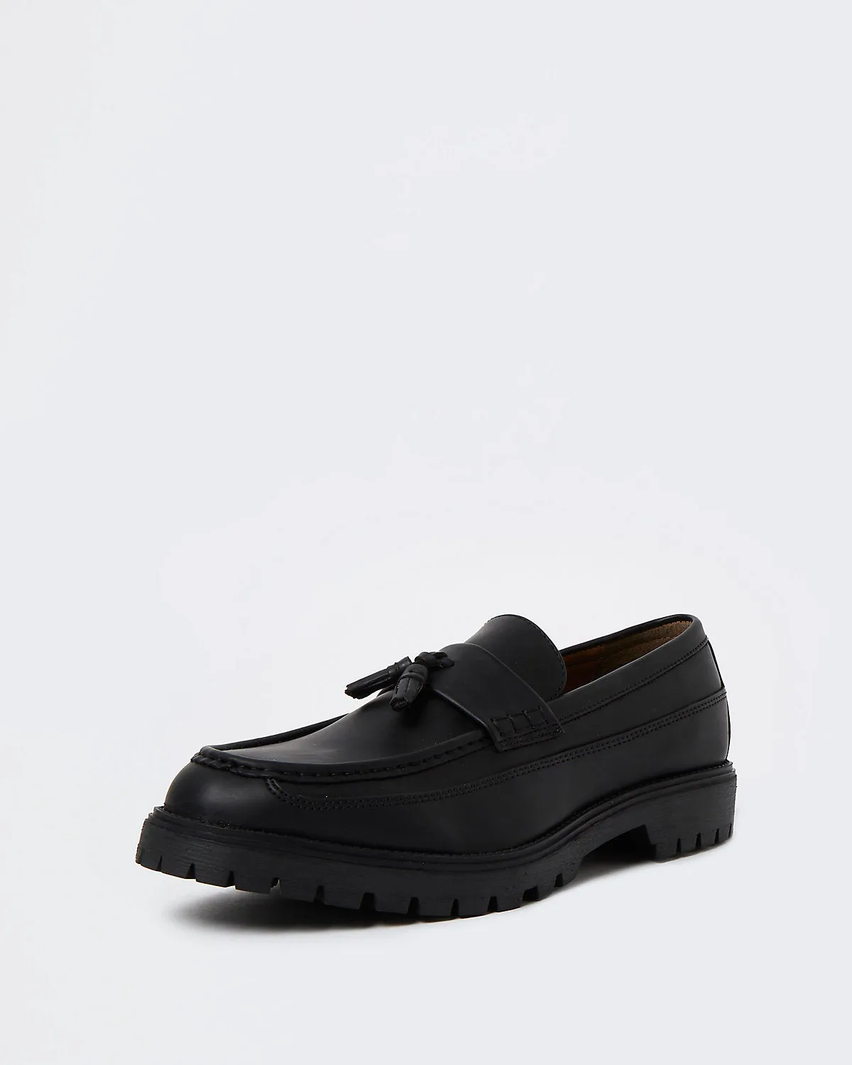 River Island Black Stitch Detail Tassel Mens Loafers