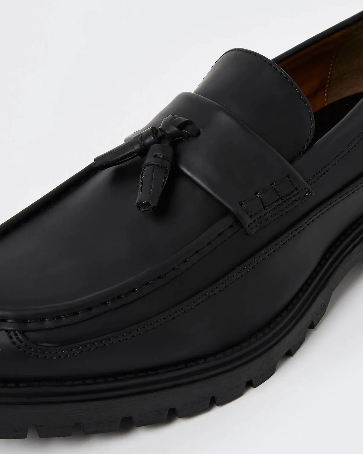 River Island Black Stitch Detail Tassel Mens Loafers