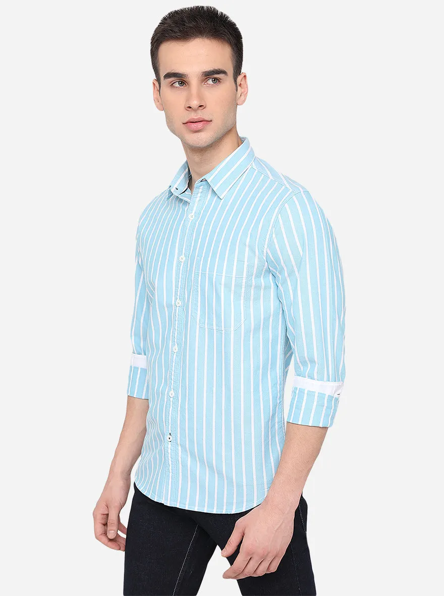 Rivera Blue Striped Slim Fit Casual Shirt | Greenfibre