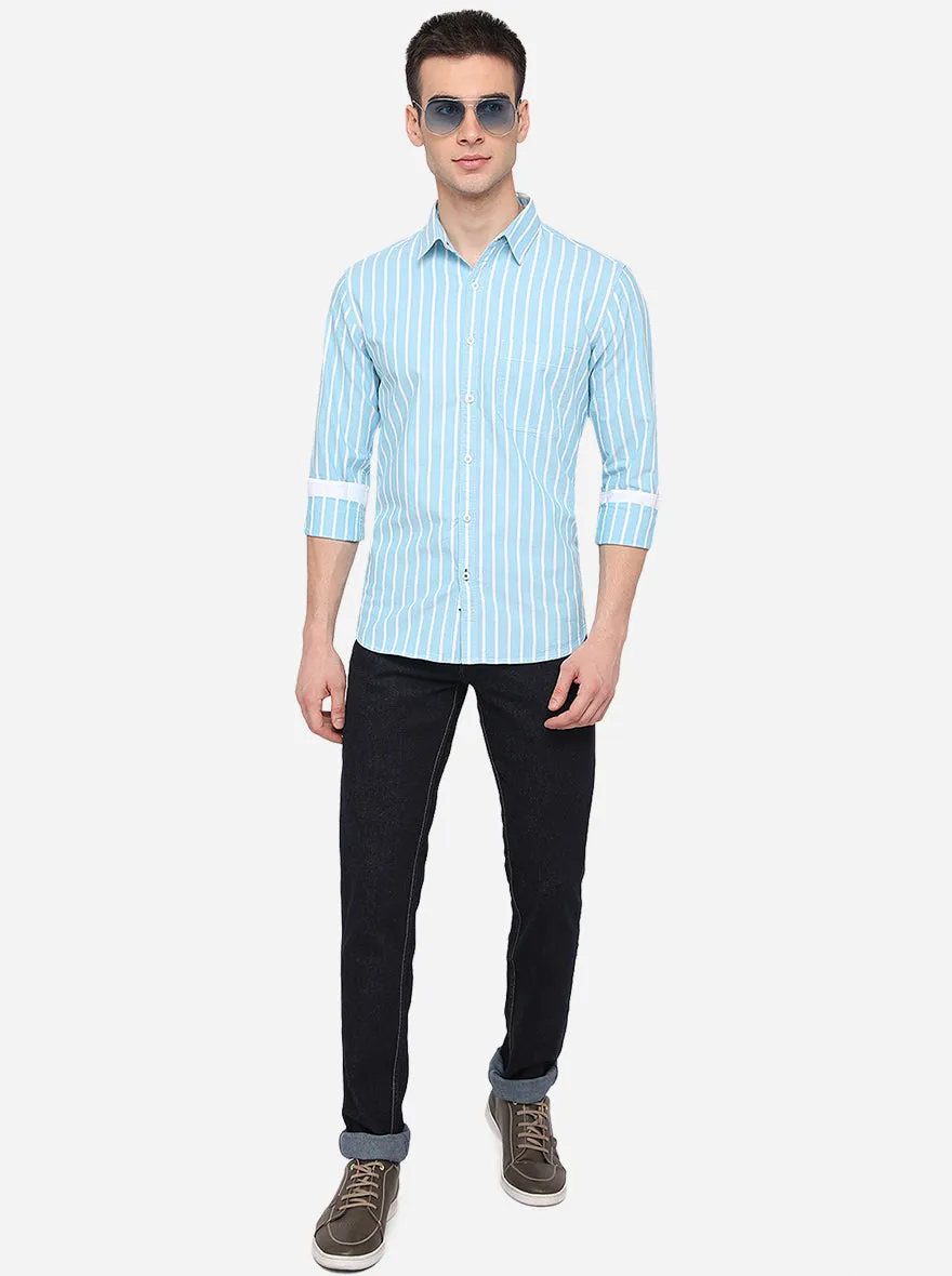 Rivera Blue Striped Slim Fit Casual Shirt | Greenfibre