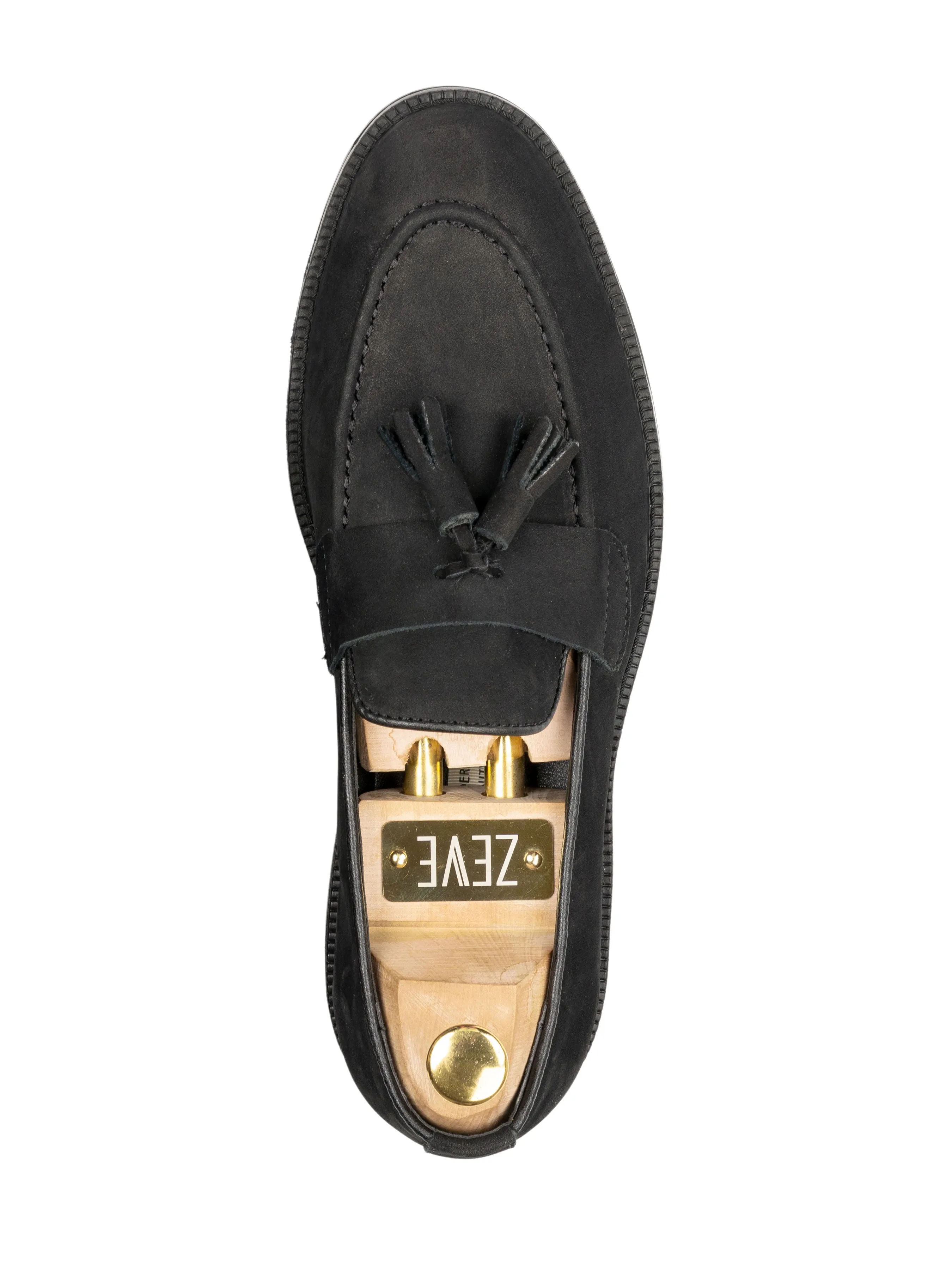 Rocky Tassel Loafer - Black Nubuck Leather (Combat Sole)