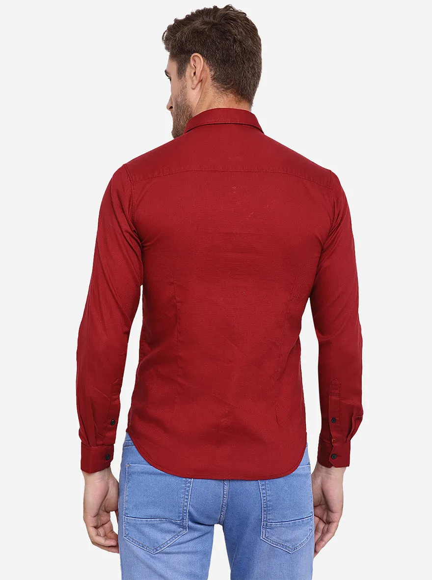 Rose Red Solid Slim Fit Casual Shirt | Greenfibre