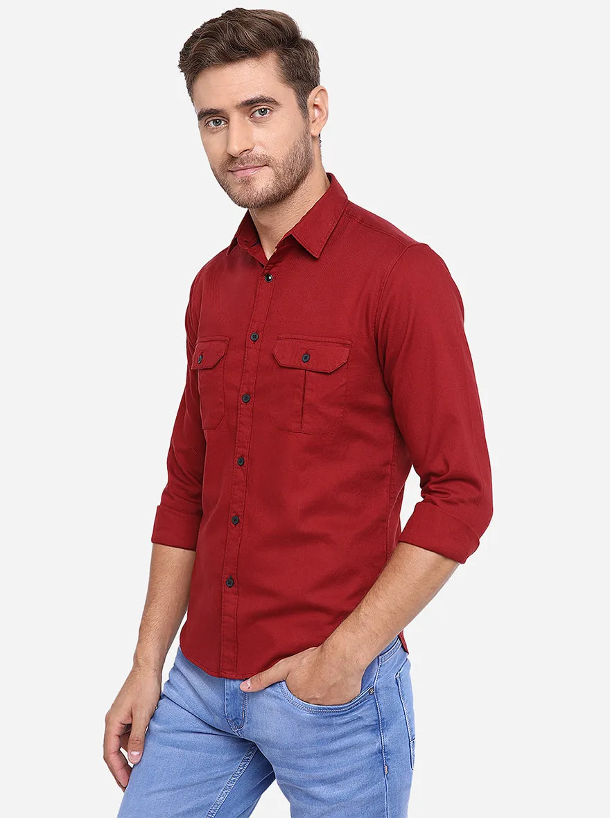 Rose Red Solid Slim Fit Casual Shirt | Greenfibre