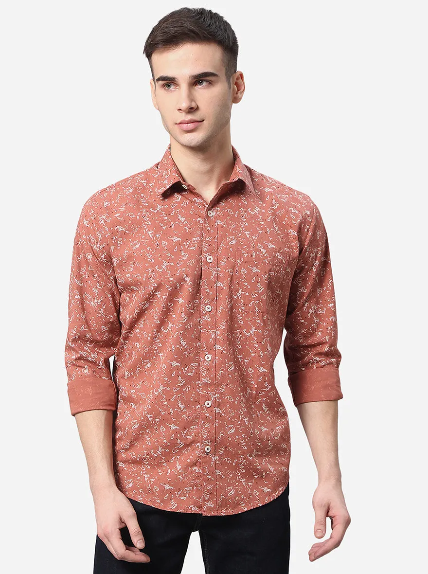 Rust Printed Classic Fit Casual Shirt | Greenfibre