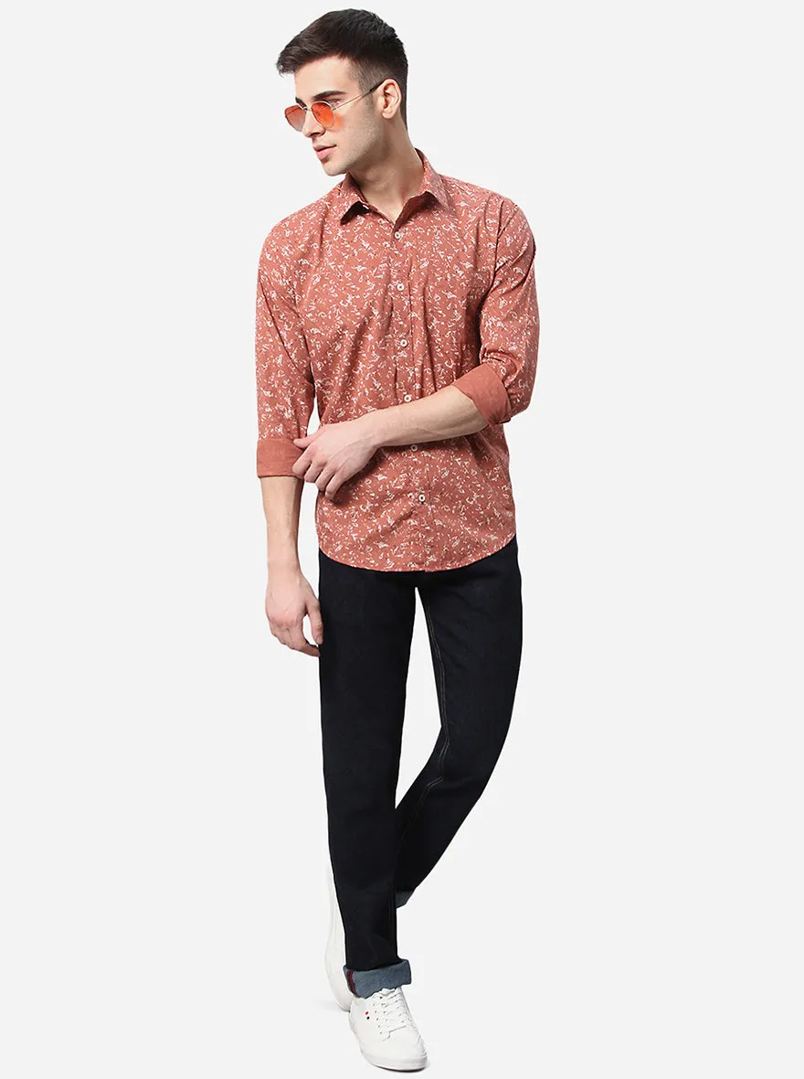 Rust Printed Classic Fit Casual Shirt | Greenfibre